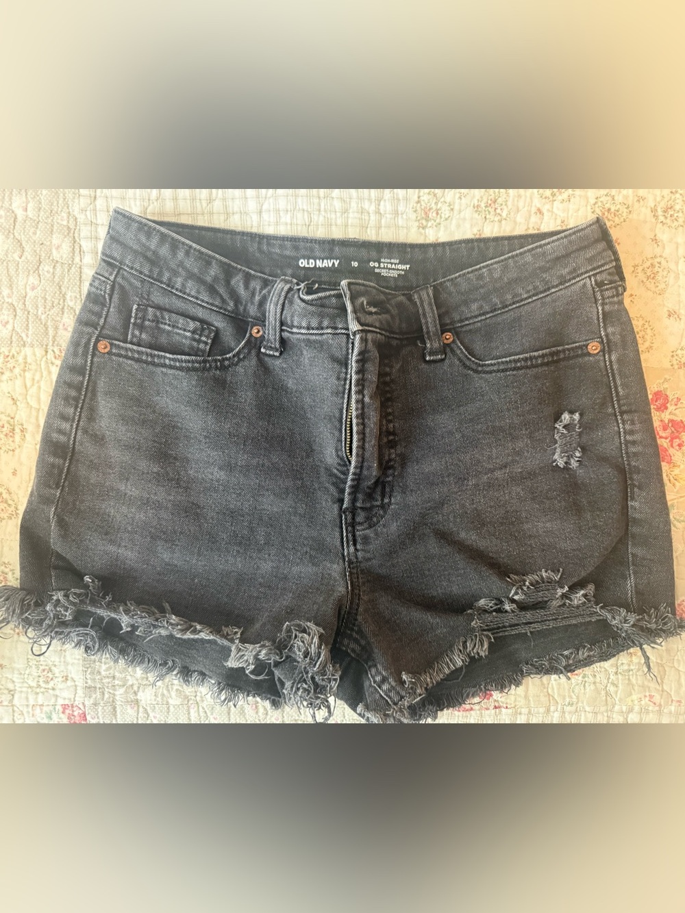 Old Navy Black Distressed High-Rise Denim Shorts